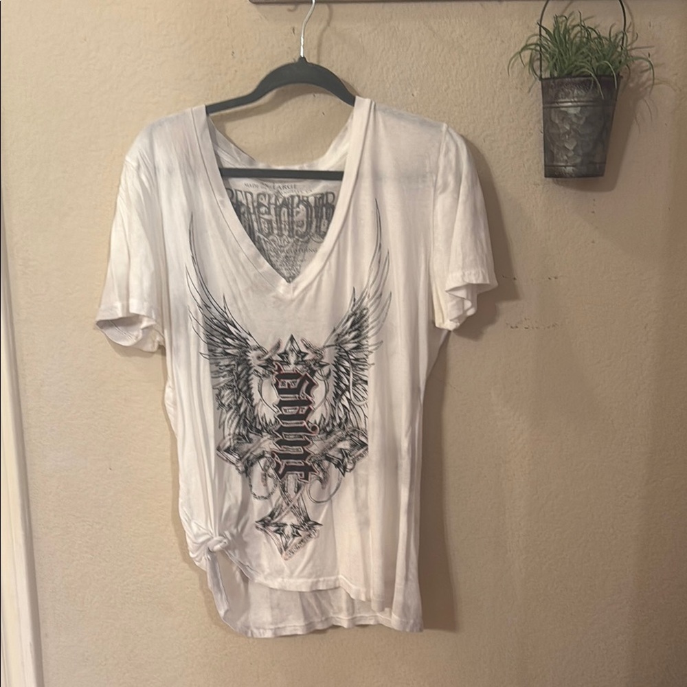 White Graphic V-Neck Women's Top